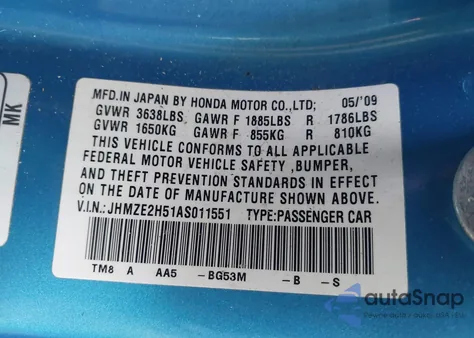 2010 Honda Insight Lx z USA, uszkodzony, nr VIN JHMZE2H51AS011551